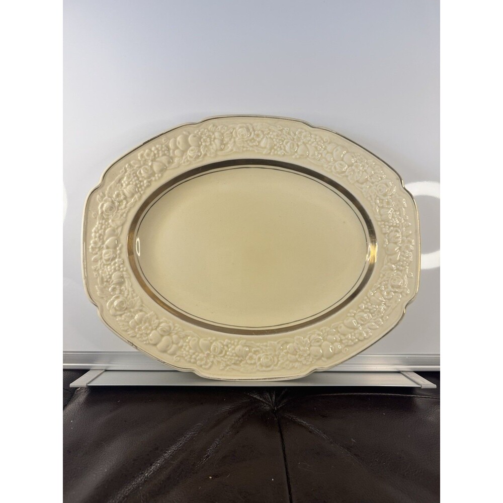 Crown Ducal Florentine Pattern Oval White Gold Glamour Band  12" Platter England